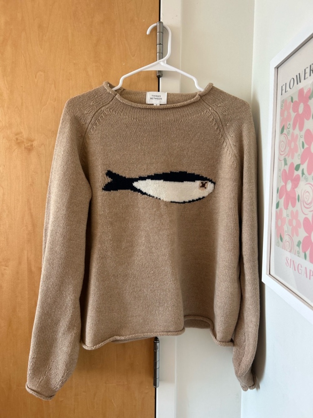 Things Between Brown Crewneck Sweater with Sardine Motif